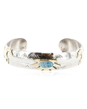 12kt Gold Filled and .925 Sterling Silver Certified Authentic Horse Handmade Navajo Natural Turquoise Native American Bracelet 12969-4