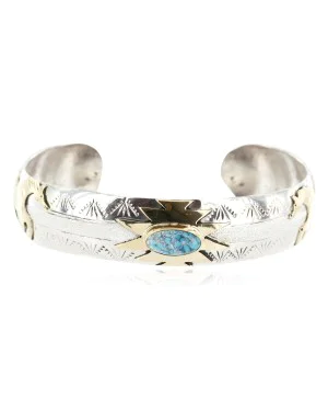 12kt Gold Filled and .925 Sterling Silver Horse Handmade Navajo Natural Turquoise Native American Bracelet 12969-4