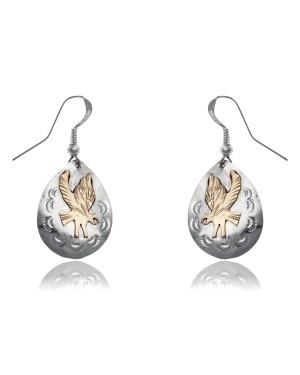 12kt Gold Filled and .925 Sterling Silver Eagle and Sun Handmade Certified Authentic Navajo Native American Dangle Earrings 24467