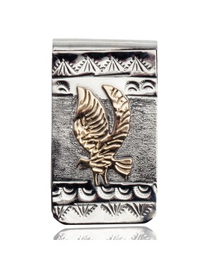 12kt Gold Filled and .925 Sterling Silver Eagle Handmade Certified Authentic Navajo Native American Money Clip 11258