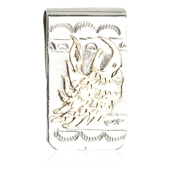 12kt Gold Filled and .925 Sterling Silver Eagle Head Handmade Certified Authentic Navajo Native American Money Clip 11261-1