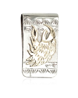 12kt Gold Filled and .925 Sterling Silver Eagle Head Mountain Handmade Certified Authentic Navajo Native American Money Clip 11261-2