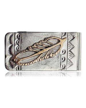 12kt Gold Filled and .925 Sterling Silver Feather Handmade Certified Authentic Navajo Native American Money Clip 11255