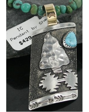 12kt Gold Filled and .925 Sterling Silver Handmade Arrow Certified Authentic Navajo Turquoise Native American Necklace 370924015592