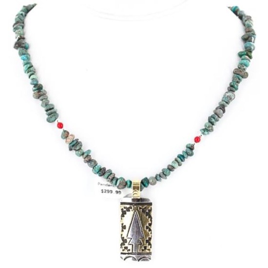 12kt Gold Filled and .925 Sterling Silver Handmade Arrow Certified Authentic Navajo Turquoise Native American Necklace 371052088816