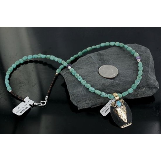 12kt Gold Filled and .925 Sterling Silver Handmade Arrow Certified Authentic Navajo Turquoise Native American Necklace 390673522272
