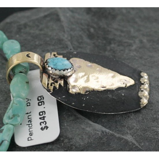 12kt Gold Filled and .925 Sterling Silver Handmade Arrow Certified Authentic Navajo Turquoise Native American Necklace 390673522272