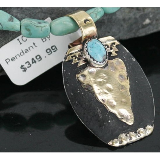 12kt Gold Filled and .925 Sterling Silver Handmade Arrow Certified Authentic Navajo Turquoise Native American Necklace 390673522272