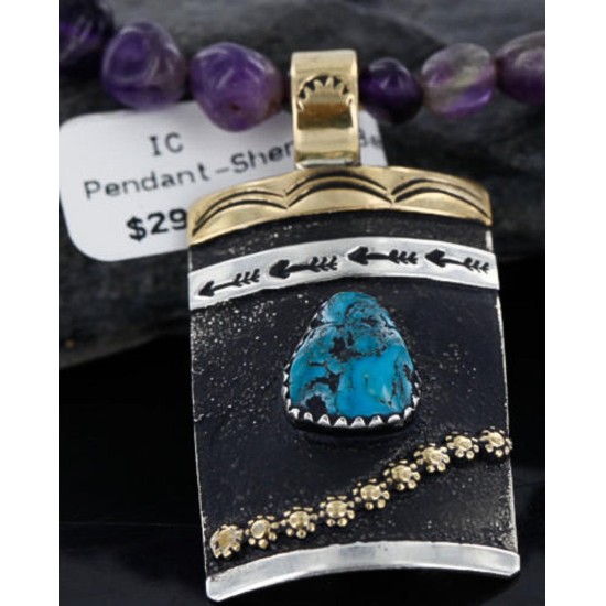 12kt Gold Filled and .925 Sterling Silver Handmade Arrow Certified Authentic Navajo Turquoise Native American Necklace 390742383448