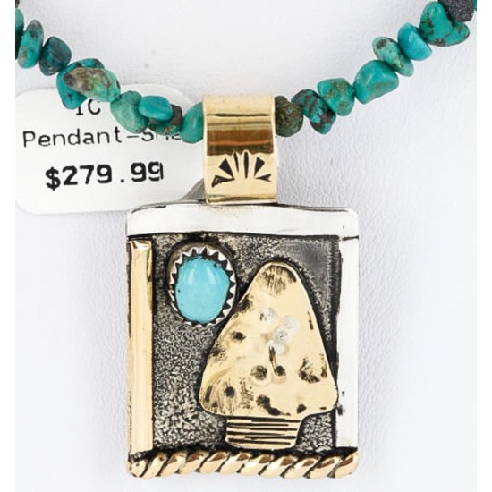 12kt Gold Filled and .925 Sterling Silver Handmade Arrow Certified Authentic Navajo Turquoise Native American Necklace 390813188690