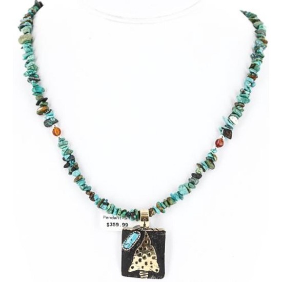 12kt Gold Filled and .925 Sterling Silver Handmade Arrow Certified Authentic Navajo Turquoise Native American Necklace 390828243778