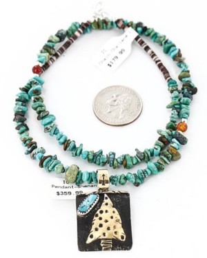 12kt Gold Filled and .925 Sterling Silver Handmade Arrow Certified Authentic Navajo Turquoise Native American Necklace 390828243778