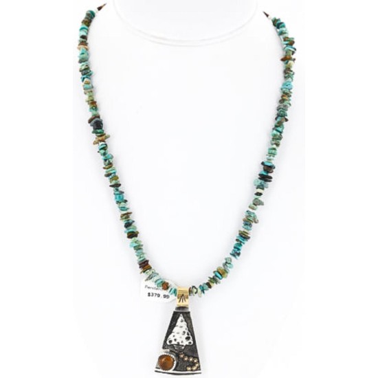 12kt Gold Filled and .925 Sterling Silver Handmade Arrow Certified Authentic Navajo Turquoise Native American Necklace 390828646737