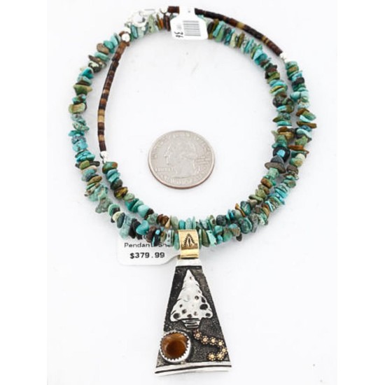 12kt Gold Filled and .925 Sterling Silver Handmade Arrow Certified Authentic Navajo Turquoise Native American Necklace 390828646737