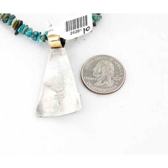 12kt Gold Filled and .925 Sterling Silver Handmade Arrow Certified Authentic Navajo Turquoise Native American Necklace 390828646737