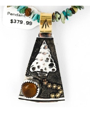 12kt Gold Filled and .925 Sterling Silver Handmade Arrow Certified Authentic Navajo Turquoise Native American Necklace 390828646737