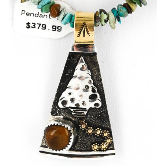 12kt Gold Filled and .925 Sterling Silver Handmade Arrow Certified Authentic Navajo Turquoise Native American Necklace 390828646737