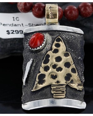 12kt Gold Filled and .925 Sterling Silver Handmade Arrowhead Certified Authentic Navajo Coral Native American Necklace 390741681160