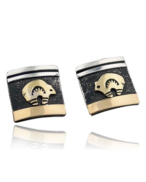 12kt Gold Filled and .925 Sterling Silver Handmade Bear Certified Authentic Navajo Native American Earrings 370918253662