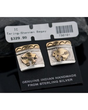 12kt Gold Filled and .925 Sterling Silver Handmade Bear Certified Authentic Navajo Native American Earrings 390676333240