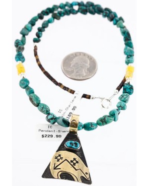 12kt Gold Filled and .925 Sterling Silver Handmade BEAR Certified Authentic Navajo Turquoise Native American Necklace 371013724384