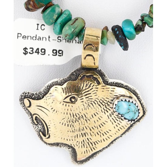 12kt Gold Filled and .925 Sterling Silver Handmade BEAR HEAD Certified Authentic Navajo Turquoise Native American Necklace 371016886805