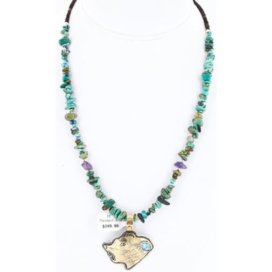 12kt Gold Filled and .925 Sterling Silver Handmade BEAR HEAD Certified Authentic Navajo Turquoise Native American Necklace 371016886805