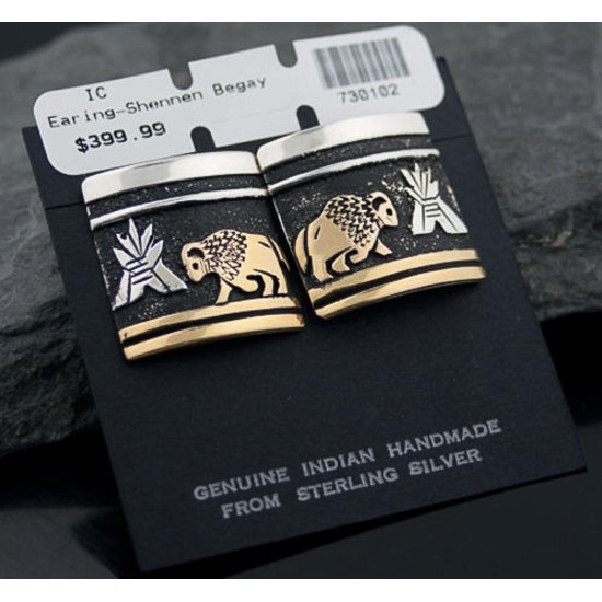 12kt Gold Filled and .925 Sterling Silver Handmade Buffalo Certified Authentic Navajo Native American Earrings 370917830756