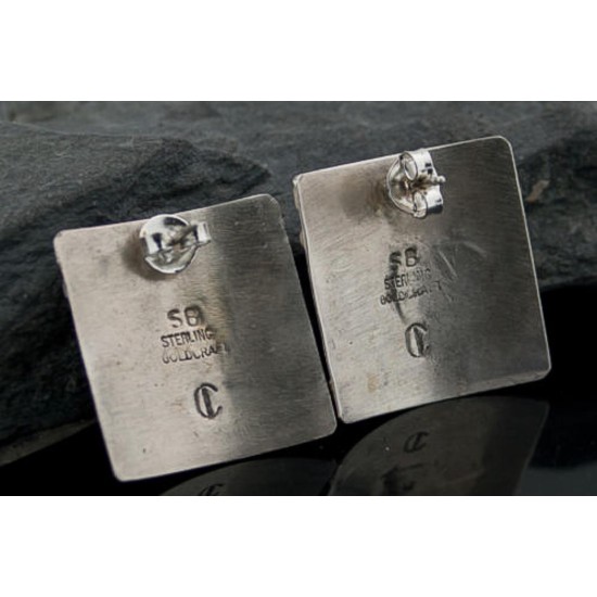 12kt Gold Filled and .925 Sterling Silver Handmade Buffalo Certified Authentic Navajo Native American Earrings 370917830756
