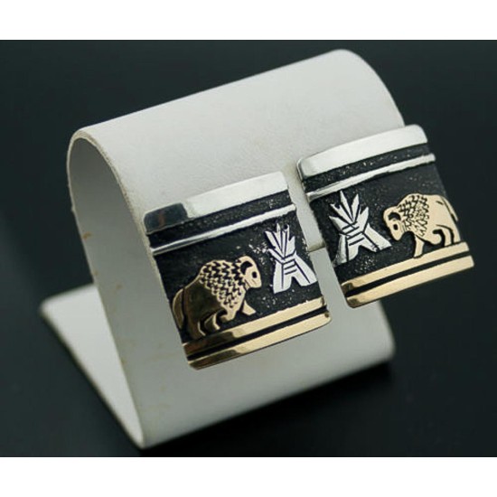 12kt Gold Filled and .925 Sterling Silver Handmade Buffalo Certified Authentic Navajo Native American Earrings 370917830756