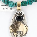 12kt Gold Filled and .925 Sterling Silver Handmade Buffalo Certified Authentic Navajo Turquoise and Black Onyx Native American Necklace 390775574312