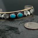 12kt Gold Filled and .925 Sterling Silver Handmade Buffalo Certified Authentic Navajo Turquoise Native American Bracelet 370915678143
