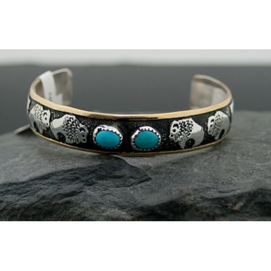 12kt Gold Filled and .925 Sterling Silver Handmade Buffalo Certified Authentic Navajo Turquoise Native American Bracelet 370915678143