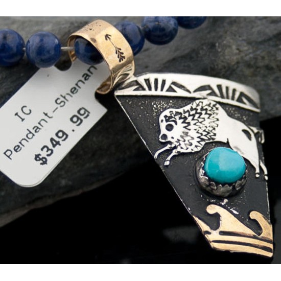 12kt Gold Filled and .925 Sterling Silver Handmade Buffalo Certified Authentic Navajo Turquoise Native American Necklace 370877261334