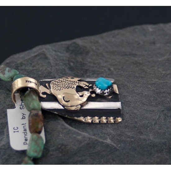 12kt Gold Filled and .925 Sterling Silver Handmade Buffalo Certified Authentic Navajo Turquoise Native American Necklace 370892810902
