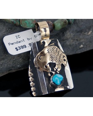 12kt Gold Filled and .925 Sterling Silver Handmade Buffalo Certified Authentic Navajo Turquoise Native American Necklace 370892810902