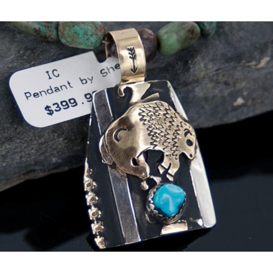12kt Gold Filled and .925 Sterling Silver Handmade Buffalo Certified Authentic Navajo Turquoise Native American Necklace 370892810902