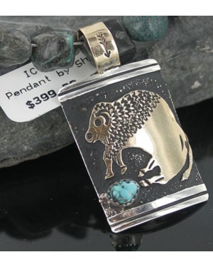 12kt Gold Filled and .925 Sterling Silver Handmade Buffalo Certified Authentic Navajo Turquoise Native American Necklace 370897079116