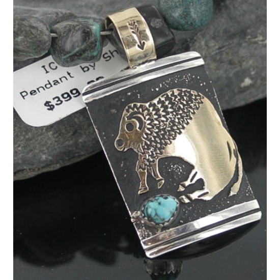 12kt Gold Filled and .925 Sterling Silver Handmade Buffalo Certified Authentic Navajo Turquoise Native American Necklace 370897079116