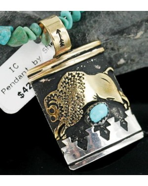 12kt Gold Filled and .925 Sterling Silver Handmade Buffalo Certified Authentic Navajo Turquoise Native American Necklace 370903380705