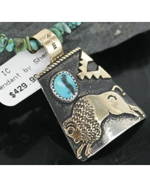 12kt Gold Filled and .925 Sterling Silver Handmade Buffalo Certified Authentic Navajo Turquoise Native American Necklace 370911307340
