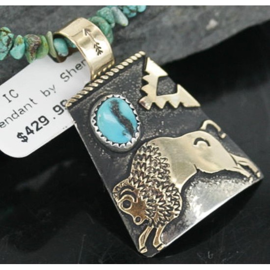 12kt Gold Filled and .925 Sterling Silver Handmade Buffalo Certified Authentic Navajo Turquoise Native American Necklace 370911307340