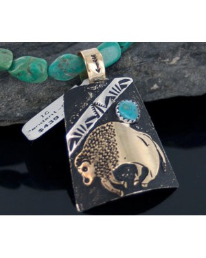 12kt Gold Filled and .925 Sterling Silver Handmade Buffalo Certified Authentic Navajo Turquoise Native American Necklace 370916778479