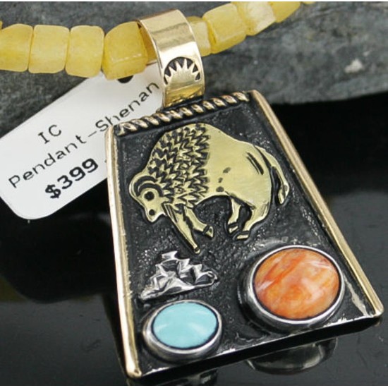 12kt Gold Filled and .925 Sterling Silver Handmade Buffalo Certified Authentic Navajo Turquoise Native American Necklace 370958748427