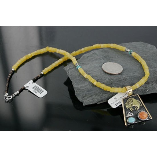 12kt Gold Filled and .925 Sterling Silver Handmade Buffalo Certified Authentic Navajo Turquoise Native American Necklace 370958748427