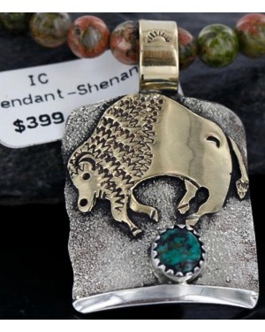 12kt Gold Filled and .925 Sterling Silver Handmade Buffalo Certified Authentic Navajo Turquoise Native American Necklace 370977432125