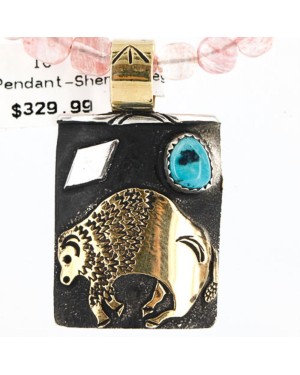 12kt Gold Filled and .925 Sterling Silver Handmade Buffalo Certified Authentic Navajo Turquoise Native American Necklace 370999768026