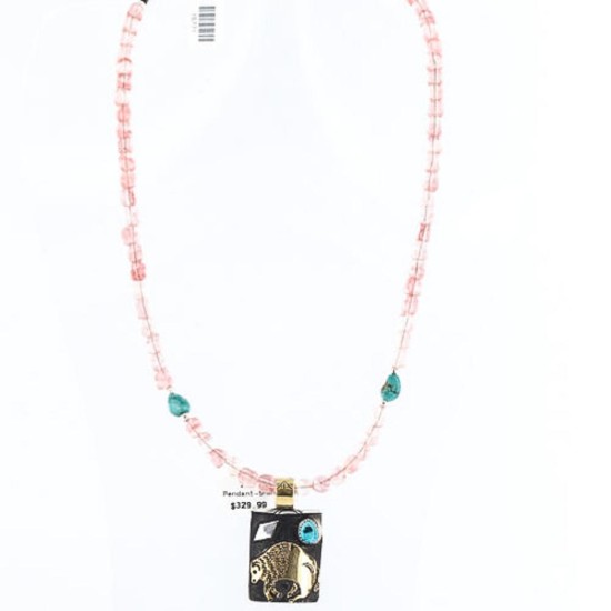 12kt Gold Filled and .925 Sterling Silver Handmade Buffalo Certified Authentic Navajo Turquoise Native American Necklace 370999768026