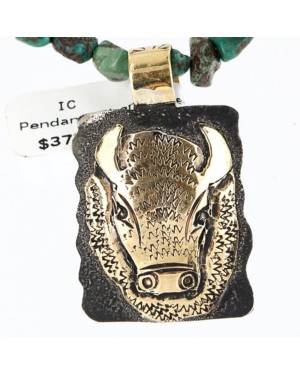 12kt Gold Filled and .925 Sterling Silver Handmade Buffalo Certified Authentic Navajo Turquoise Native American Necklace 371001354024