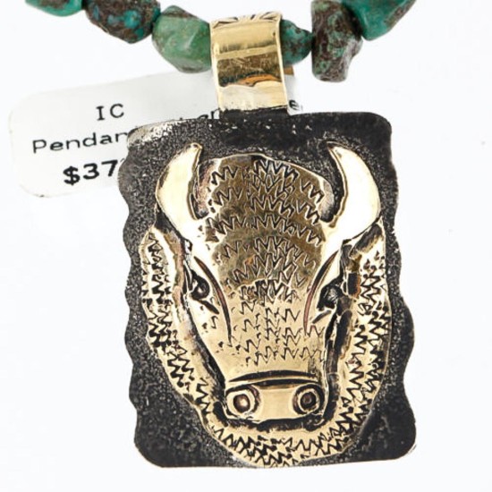 12kt Gold Filled and .925 Sterling Silver Handmade Buffalo Certified Authentic Navajo Turquoise Native American Necklace 371001354024